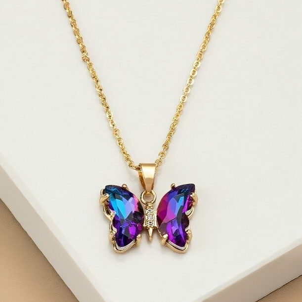 Spectrum Flutter - Multicolored Butterfly Necklace